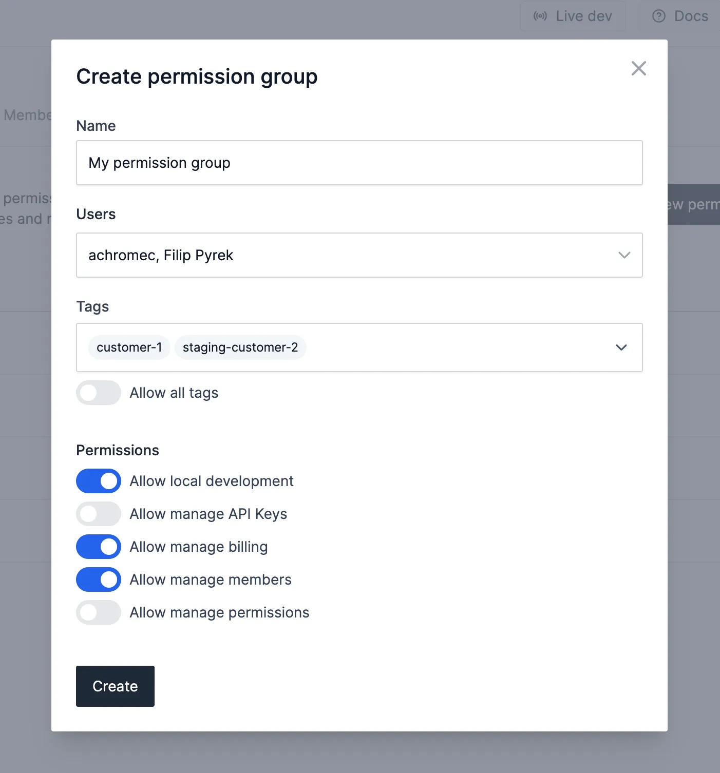 Create permission
group